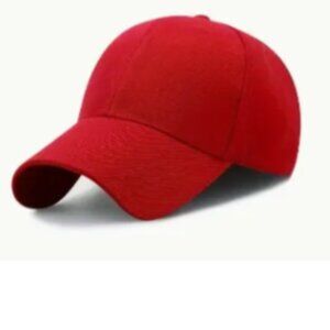 Red baseball cap adjustable adjustable strap in the back.  For men and  women.